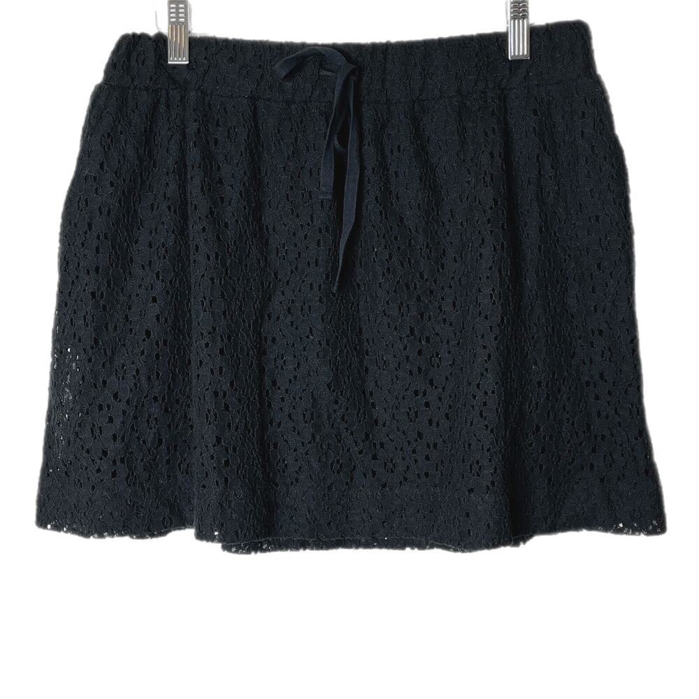 Lou & Grey Women's Lace Mini Skirt Size S Black Drawstring Waist Pockets Lined - Picture 2 of 9